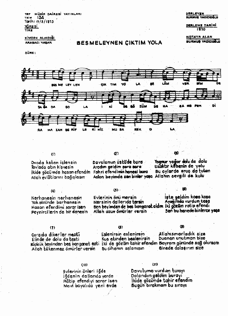 BESMELEYLEN ÇIKTIM YOLA