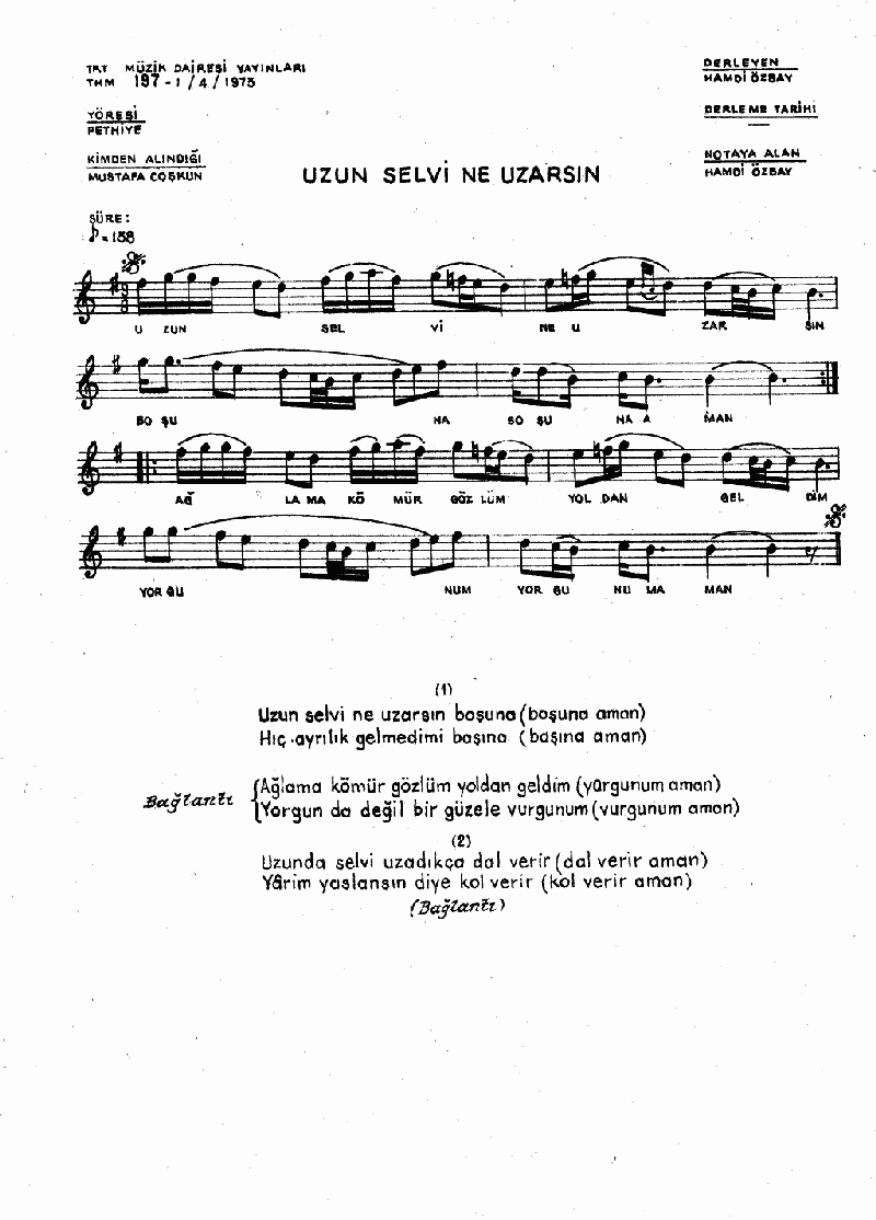UZUN SELVİ NE UZARSIN BOŞUNA