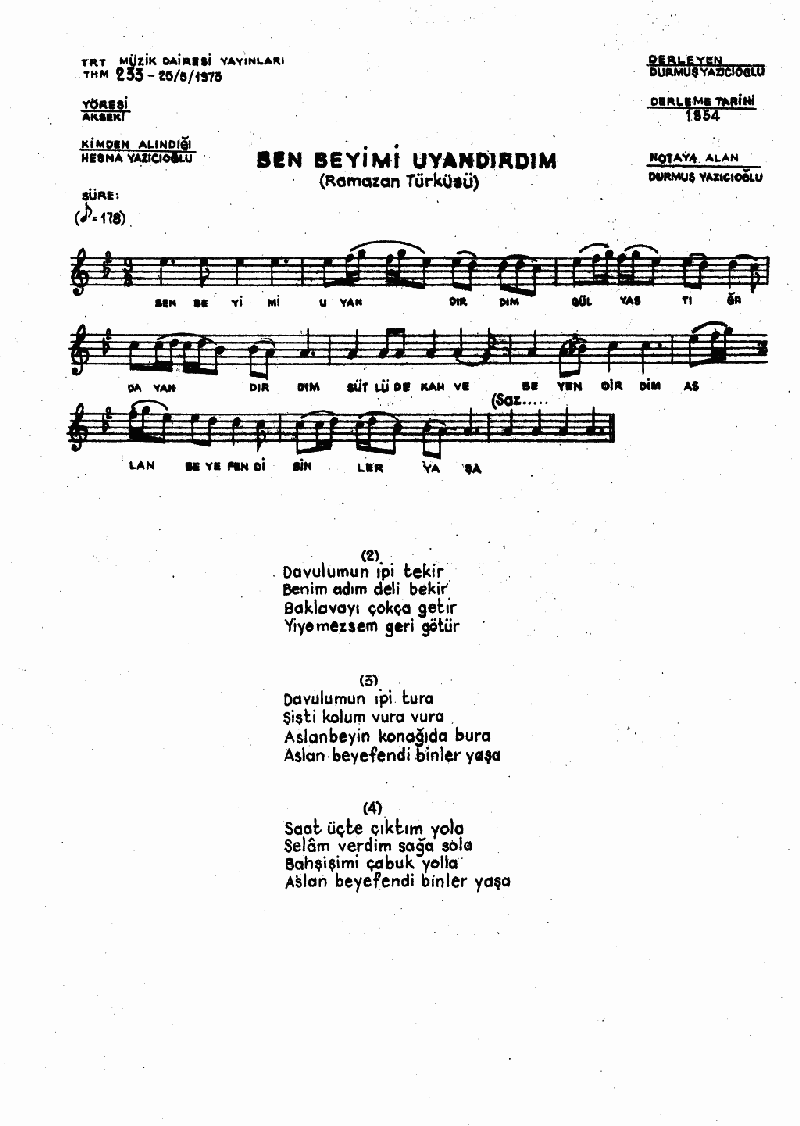 BEN BEYİMİ UYANDIRDIM (Ramazan Türküsü)