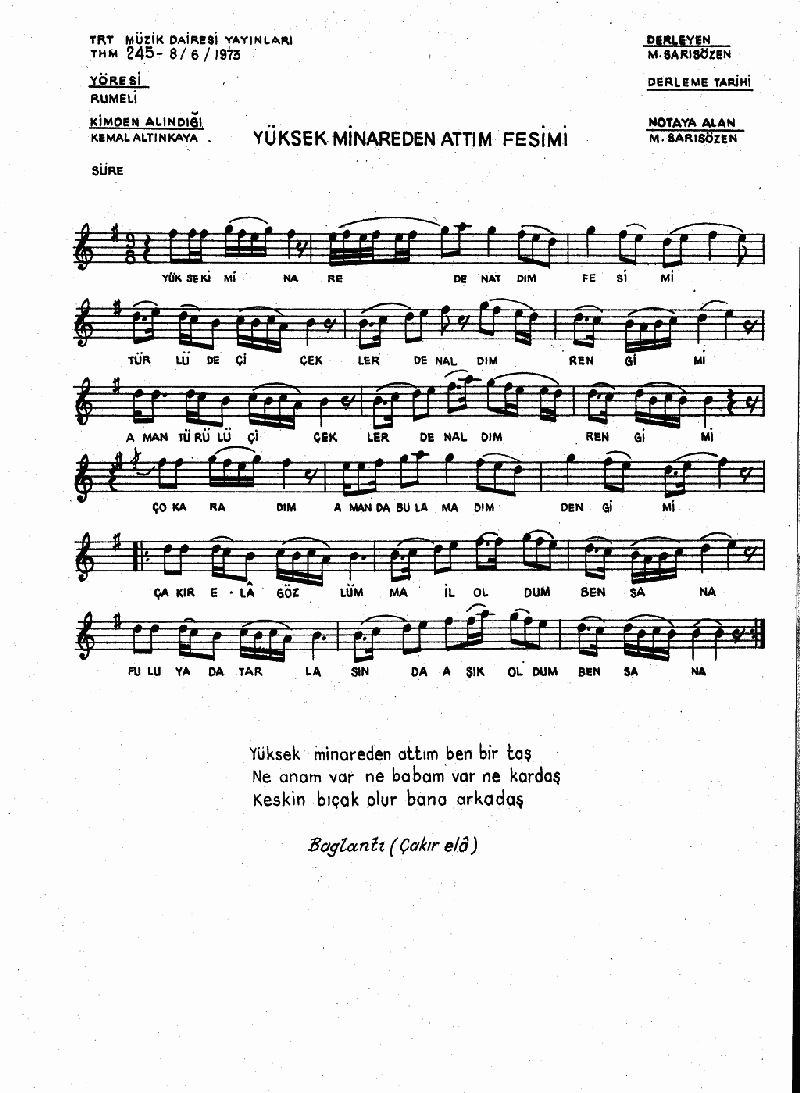 YÜKSEK MİNAREDEN ATTIM FESİMİ