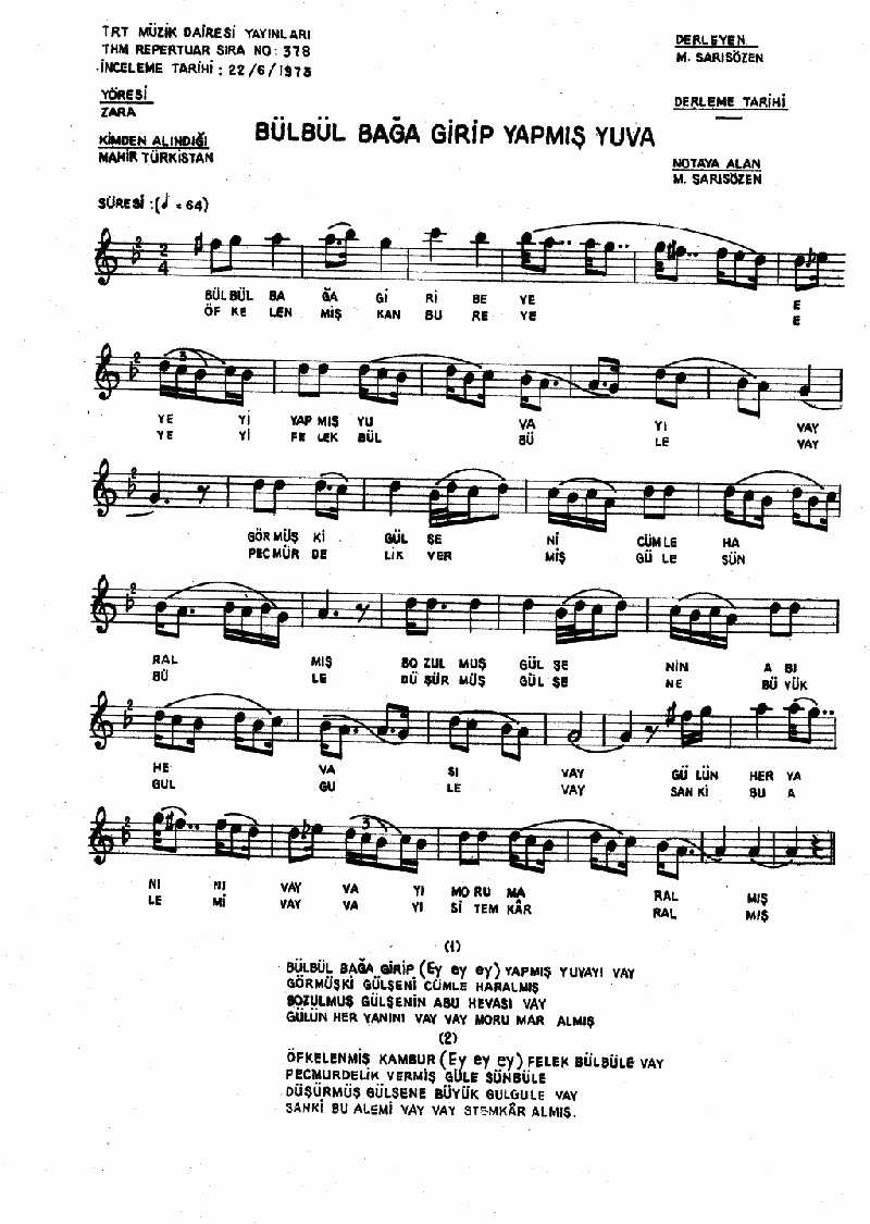 BÜLBÜL BAĞA GİRİP YAPMIŞ YUVAYI - II