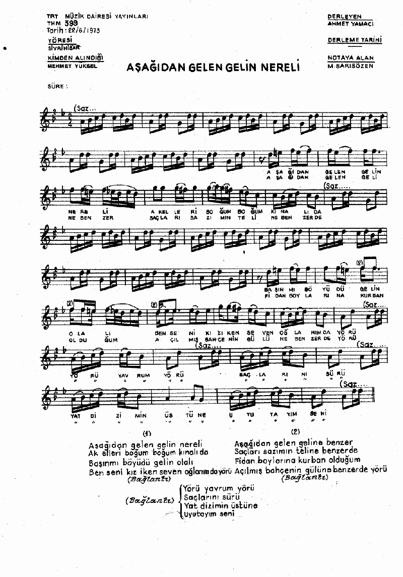 AŞAĞIDAN GELEN GELİN NERELİ