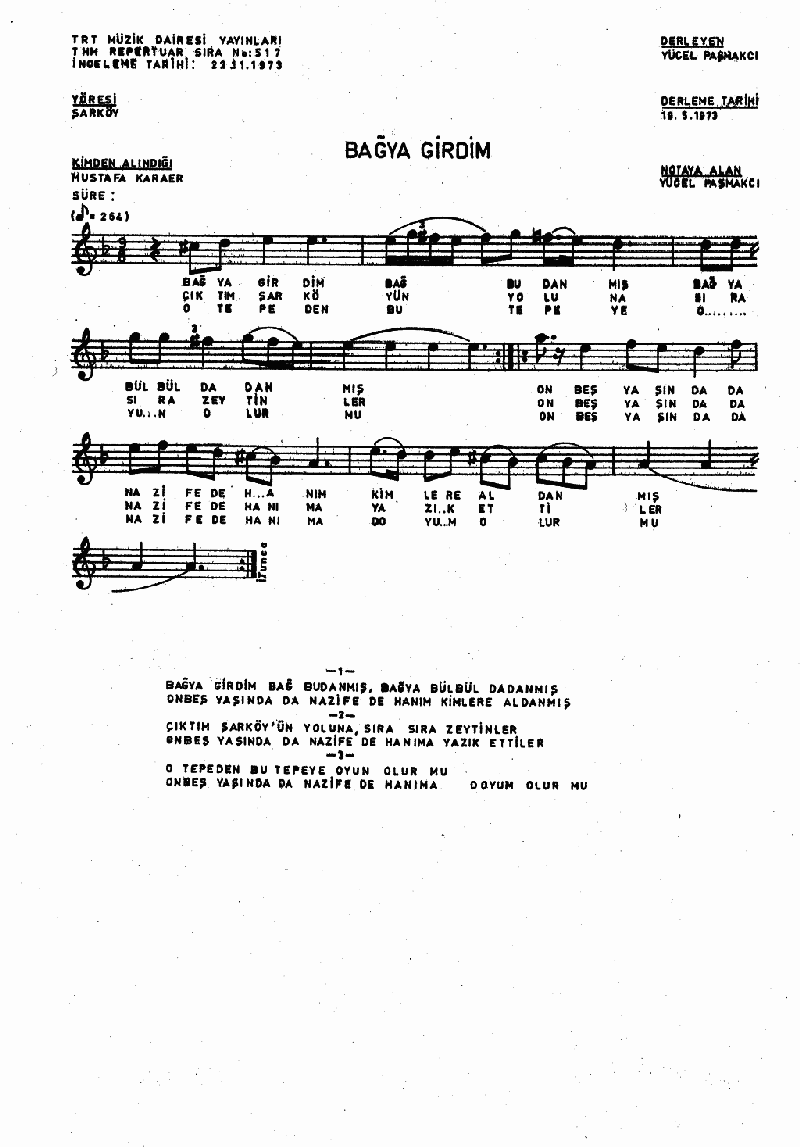 BAĞYA GİRDİM BAĞ BUDANMIŞ