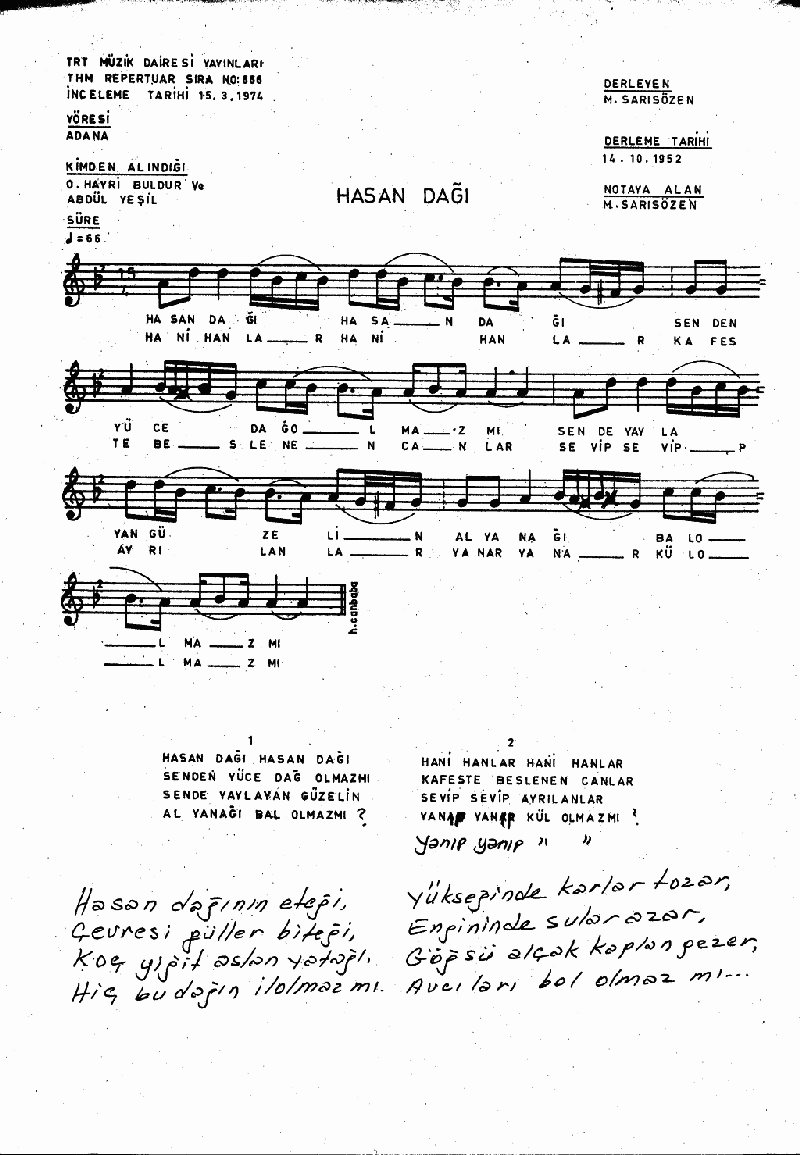 HASAN DAĞI SENDEN YÜCE DAĞ OLMAZ MI