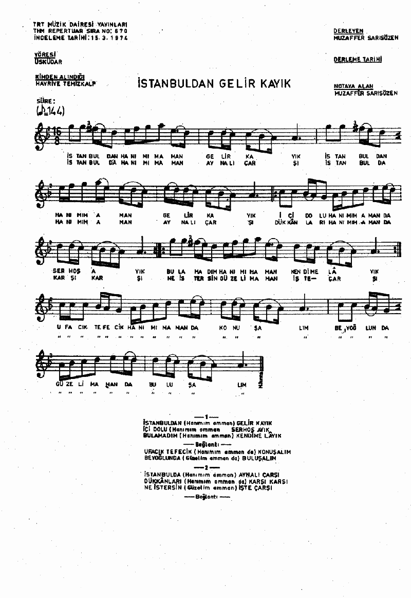 İSTANBUL'DAN GELİR KAYIK