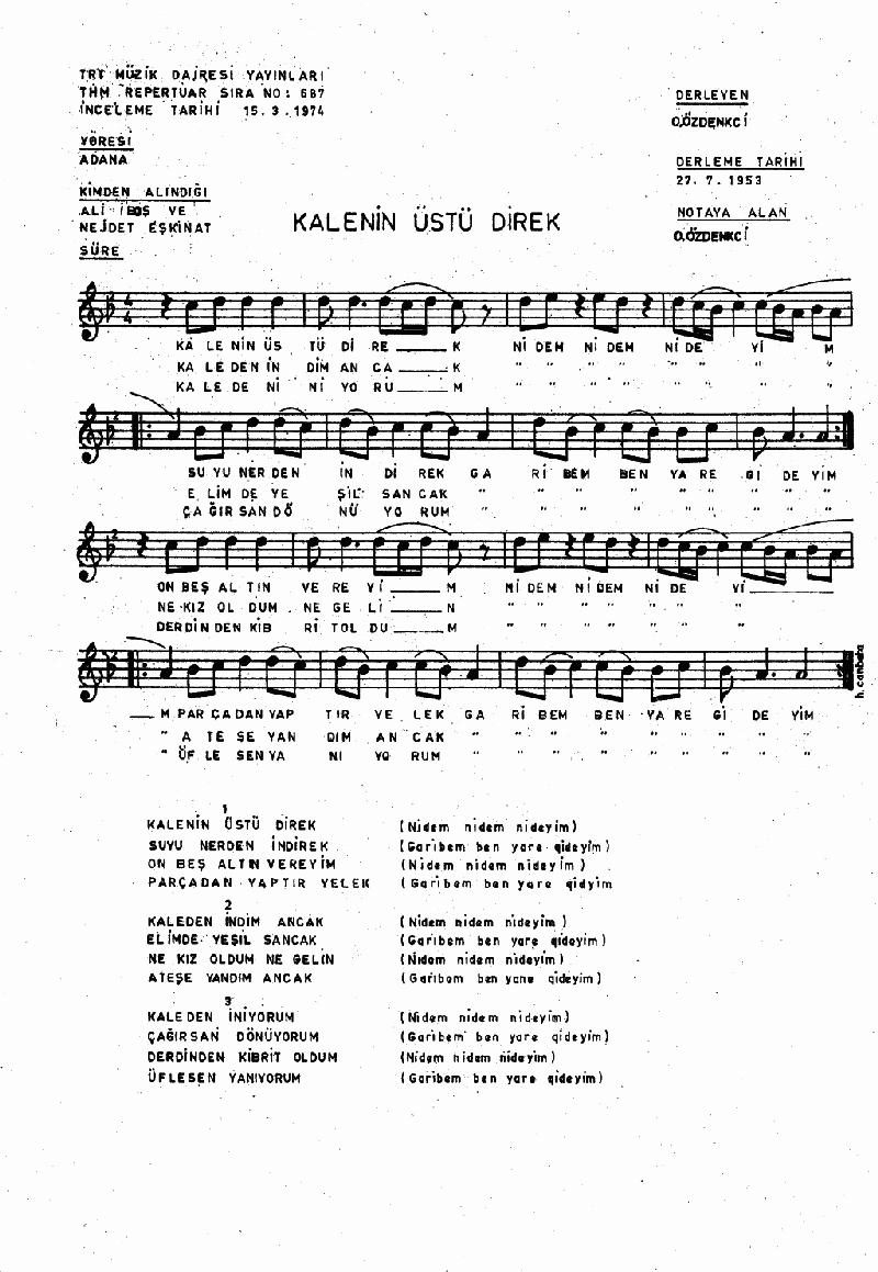 KALENİN ÜSTÜ DİREK