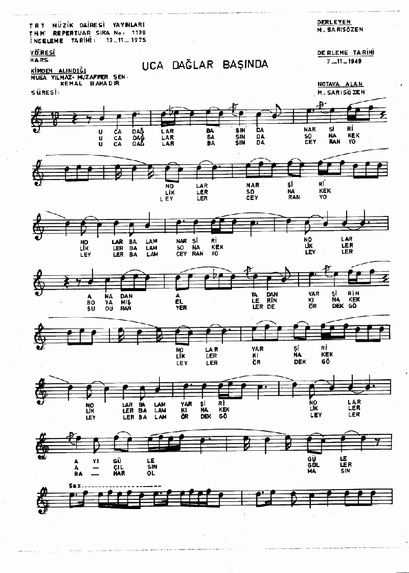 UCA DAĞLAR BAŞINDA NAR ŞİRİN OLAR