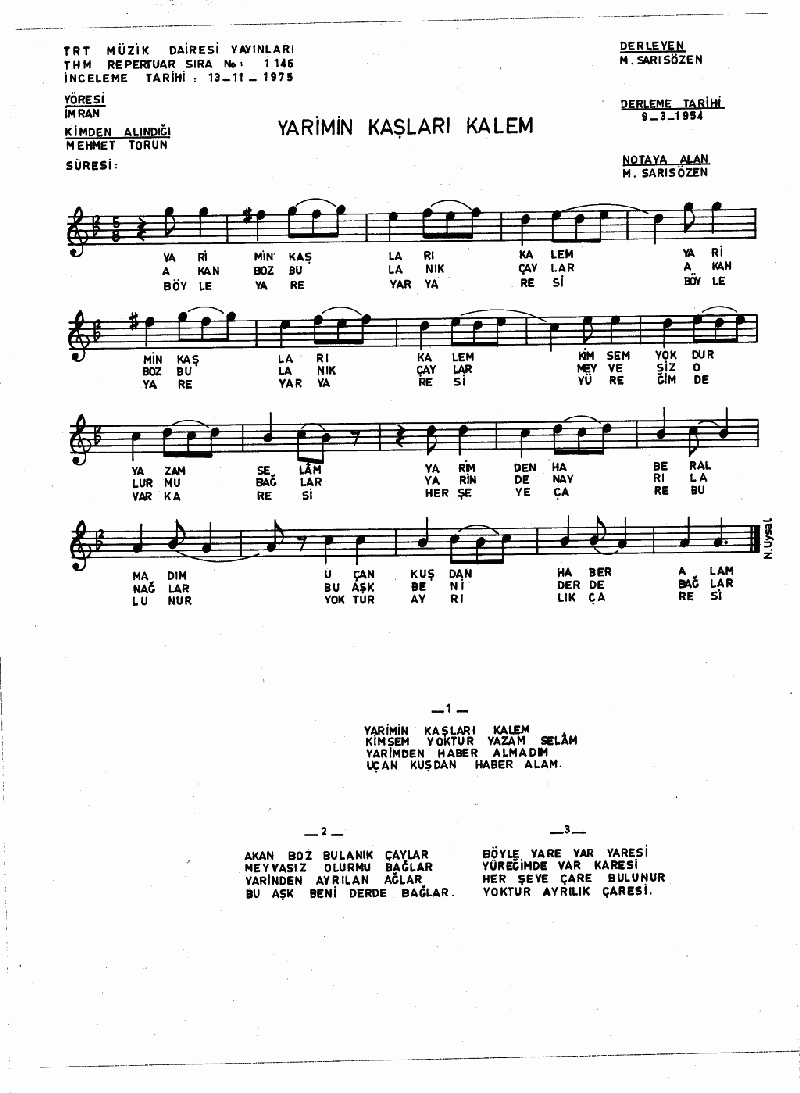 YARİMİN KAŞLARI KALEM