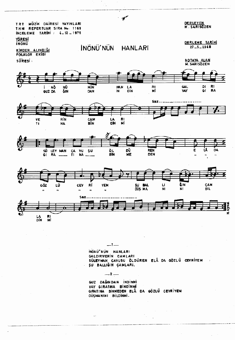 İNÖNÜ'NÜN HANLARI