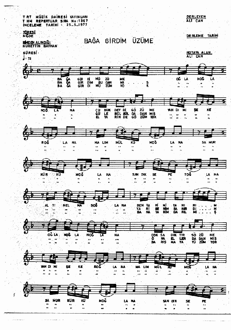 BAĞA GİRDİM ÜZÜME - III