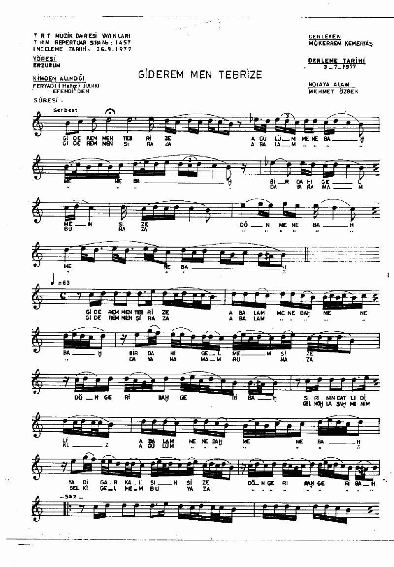 GİDEREM MEN TEBRİZ'E