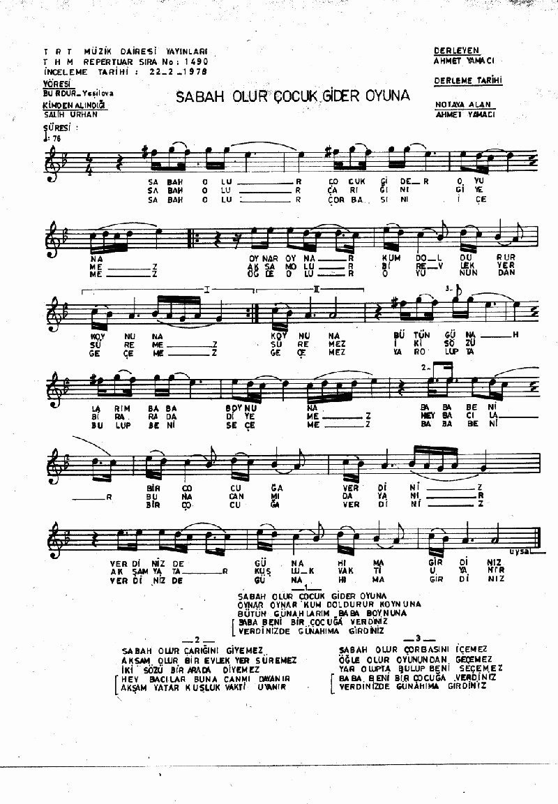 SABAH OLUR ÇOCUK GİDER OYUNA - II