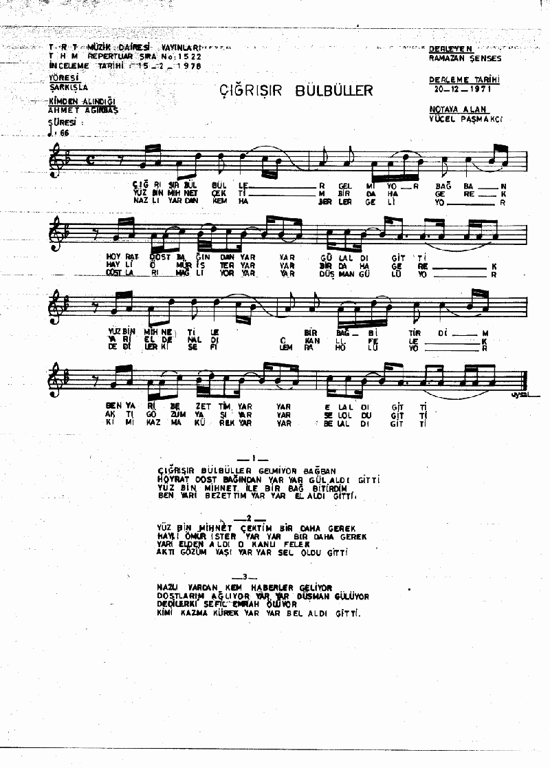 ÇIĞRIŞIR BÜLBÜLLER GELMİYOR BAĞBAN