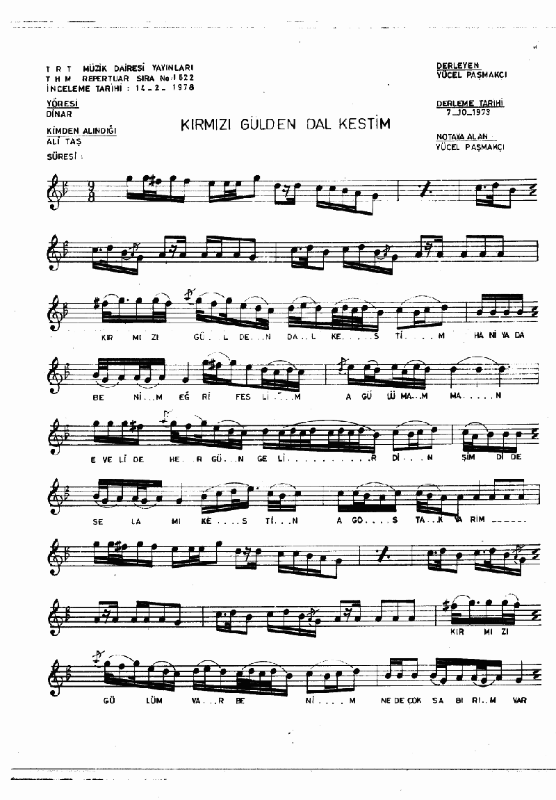 KIRMIZI GÜLDEN DAL KESTİM