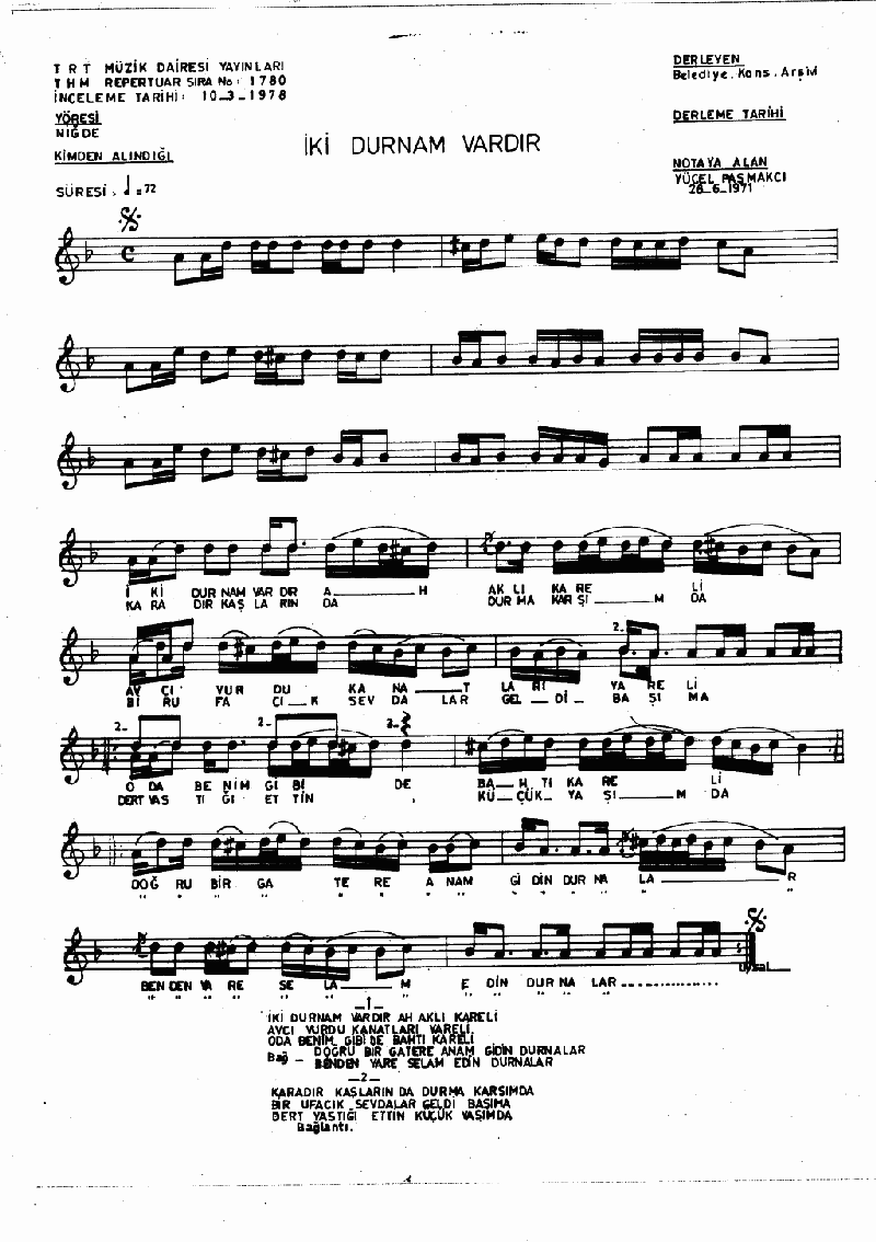 İKİ DURNAM VARDIR AKLI KARELİ