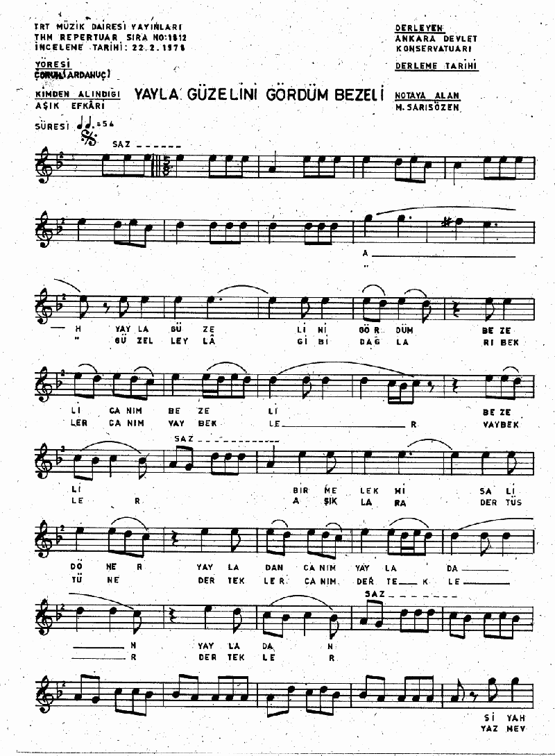 YAYLA GÜZELİNİ GÖRDÜM BEZELİ