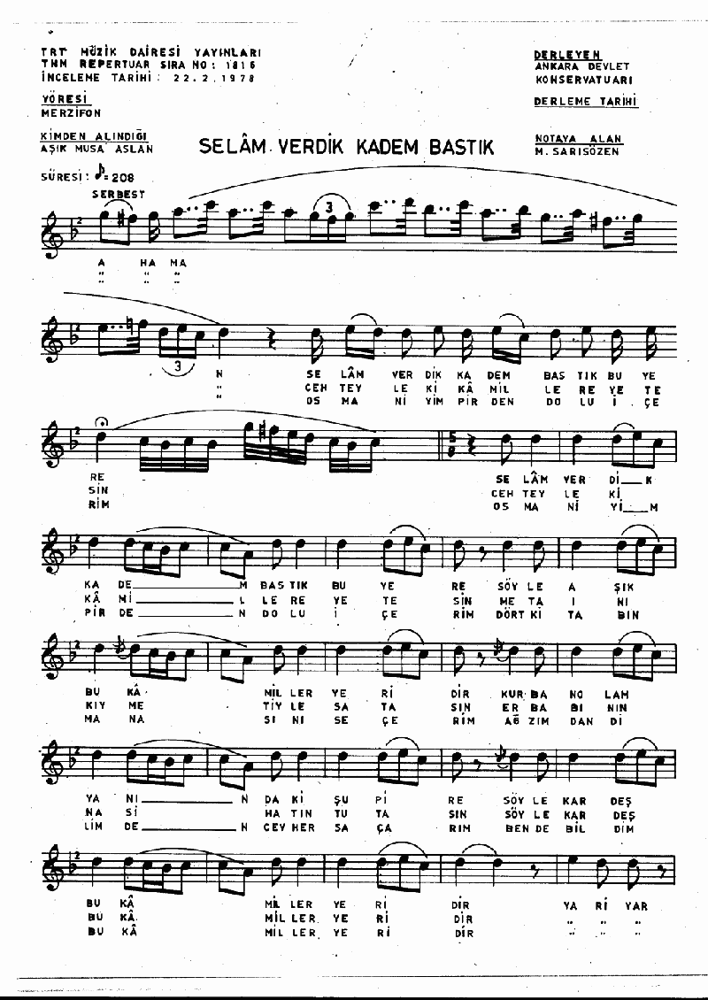 SELAM VERDİK KADEM BASTIK