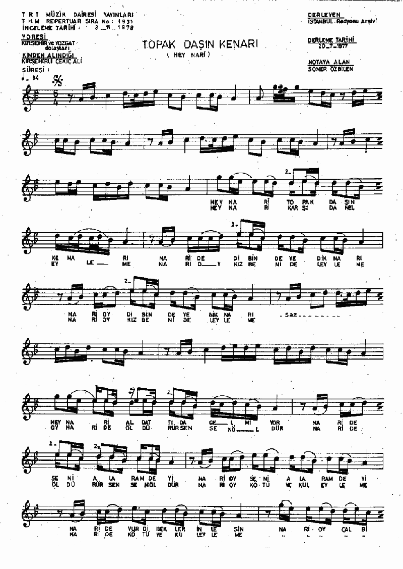 TOPAK DAŞIN KENARI ( Hey nari)