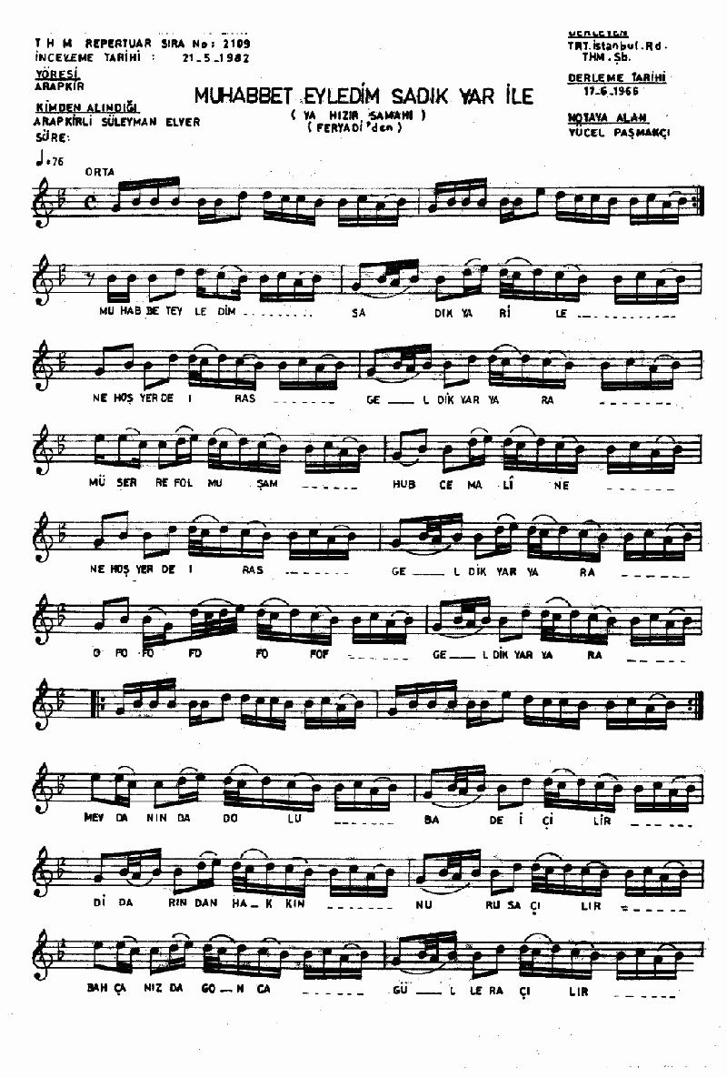 MUHABBET EYLEDİM SADIK YAR İLE