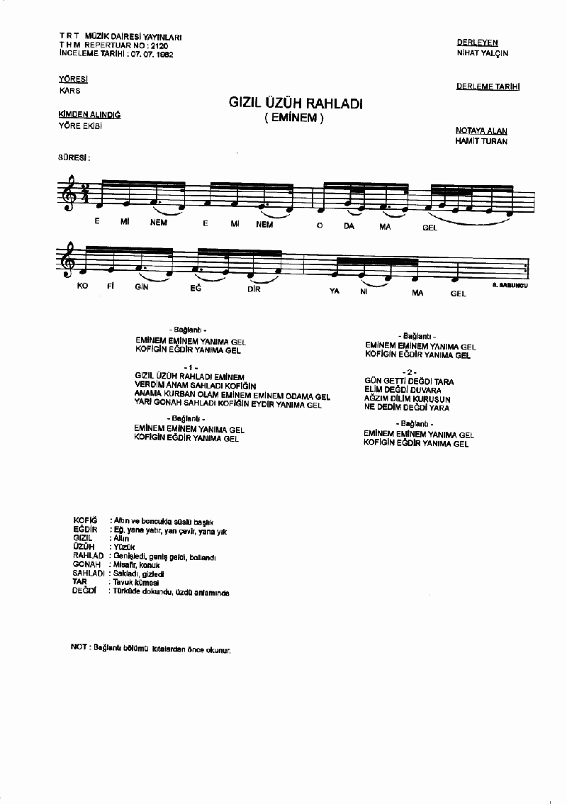 EMİNE'M EMİNE'M ODAMA GEL  (Gızıl Üzüh Lahladı)