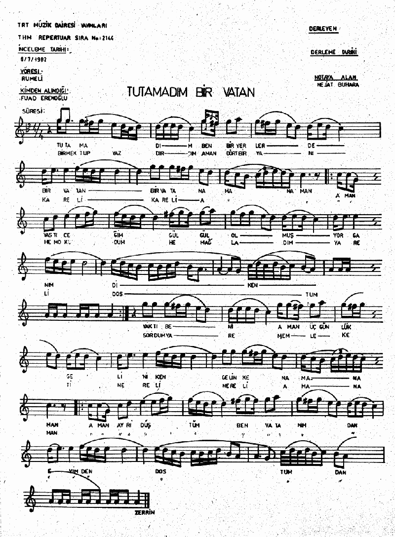 TUTAMADIM BEN BİR YERLERDE BİR VATAN