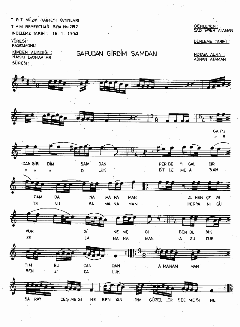 GAPUDAN GİRDİM ŞAMDAN