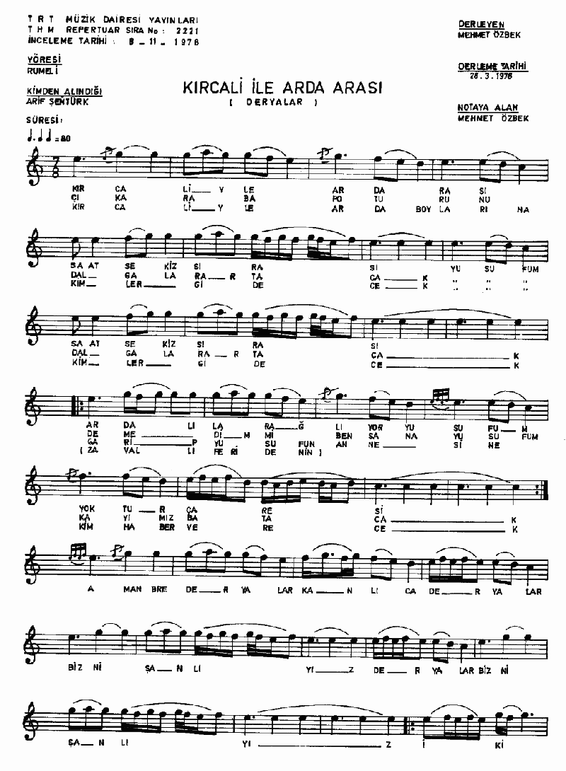 KIRCAALİ'YLE ARDA ARASI (Deryalar)