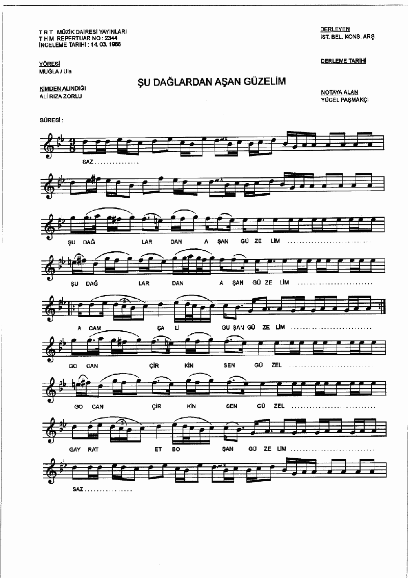 ŞU DAĞLARDAN AŞAN GÜZELİM