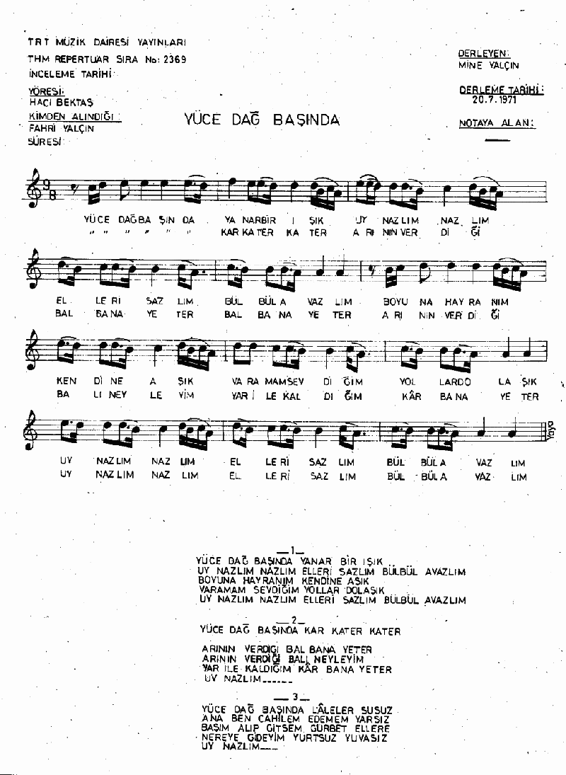 YÜCE DAĞ BAŞINDA YANAR BİR IŞIK - I