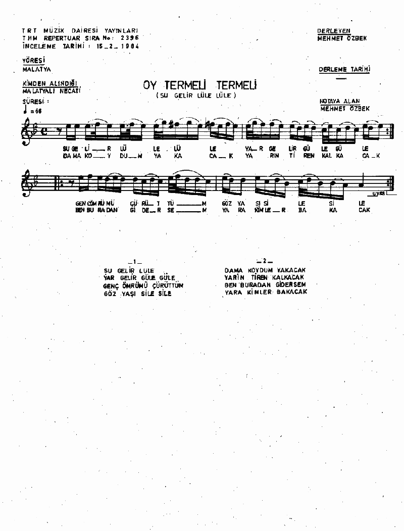 SU GELİR LÜLE LÜLE (Oy Termeli Termeli)