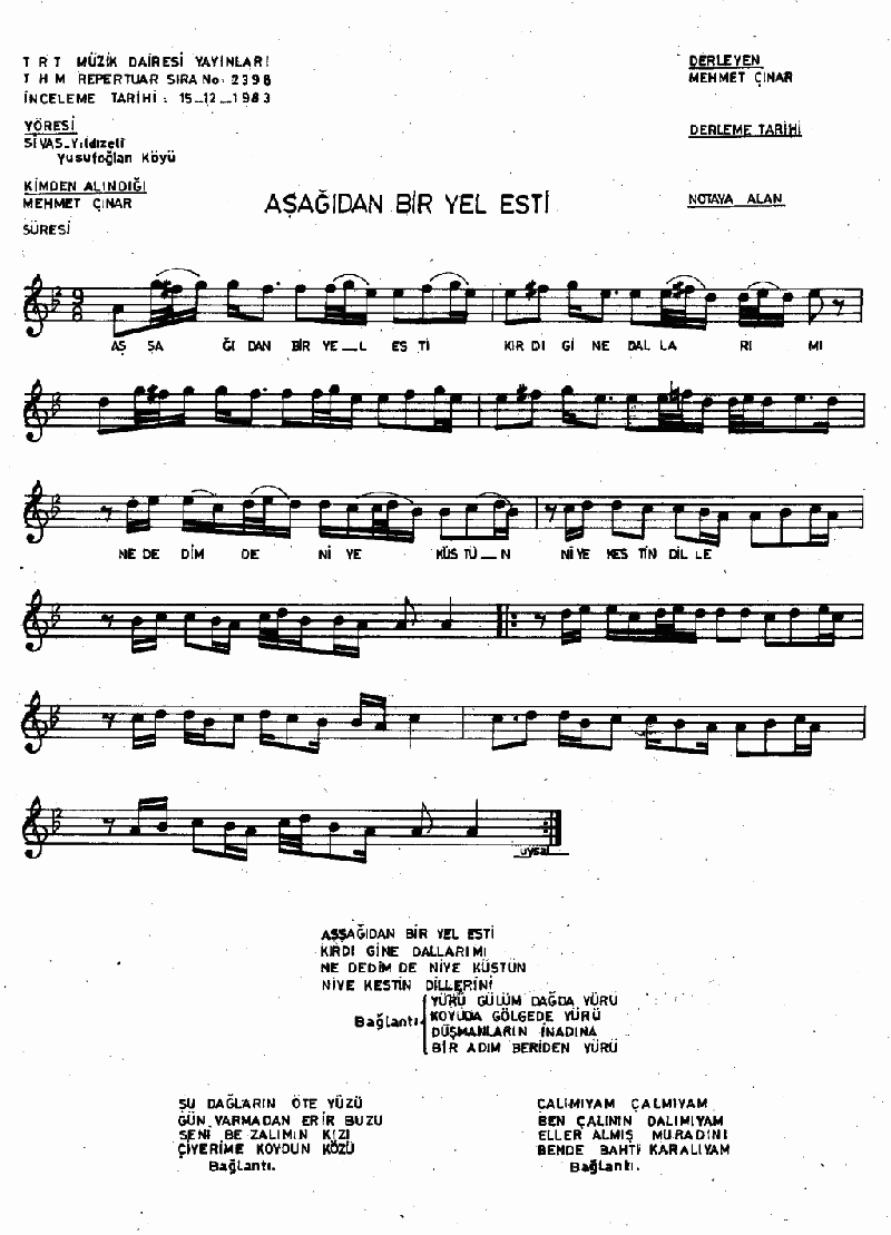 AŞAĞIDAN BİR YEL ESTİ