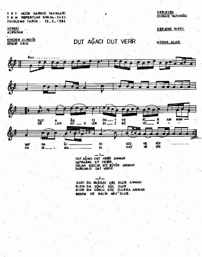 DUT AĞACI DUT VERİR - I