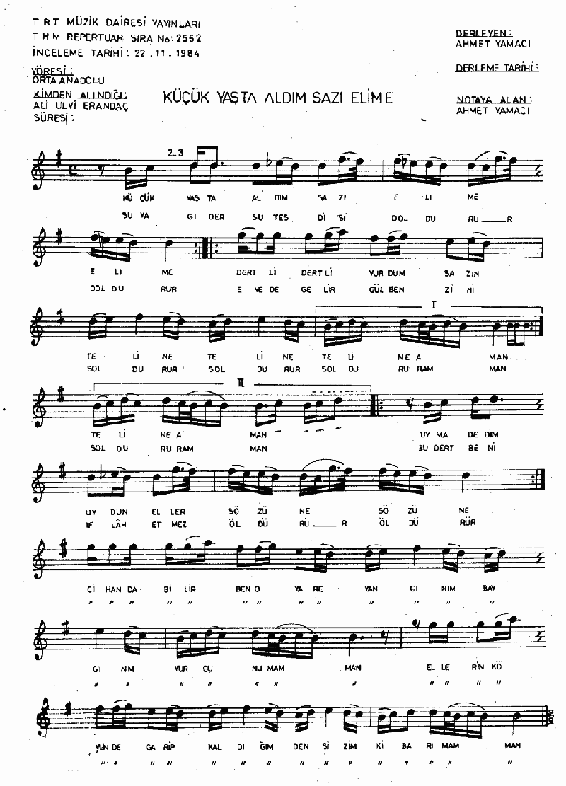 KÜÇÜK YAŞTA ALDIM SAZI ELİME