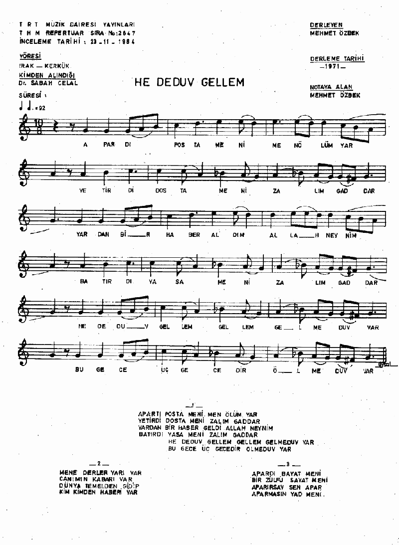 APARDI POSTA MENİ (He Deduv Gellem)