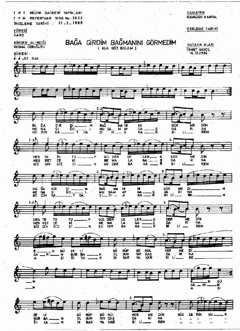 BAĞA GİRDİM BAĞBANINI GÖRMEDİM