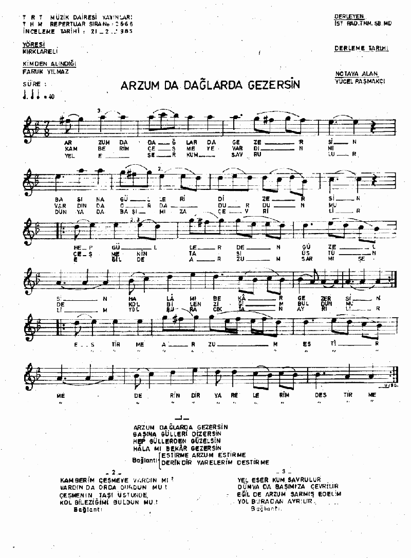 Arzu'm Dağlarda Gezersin