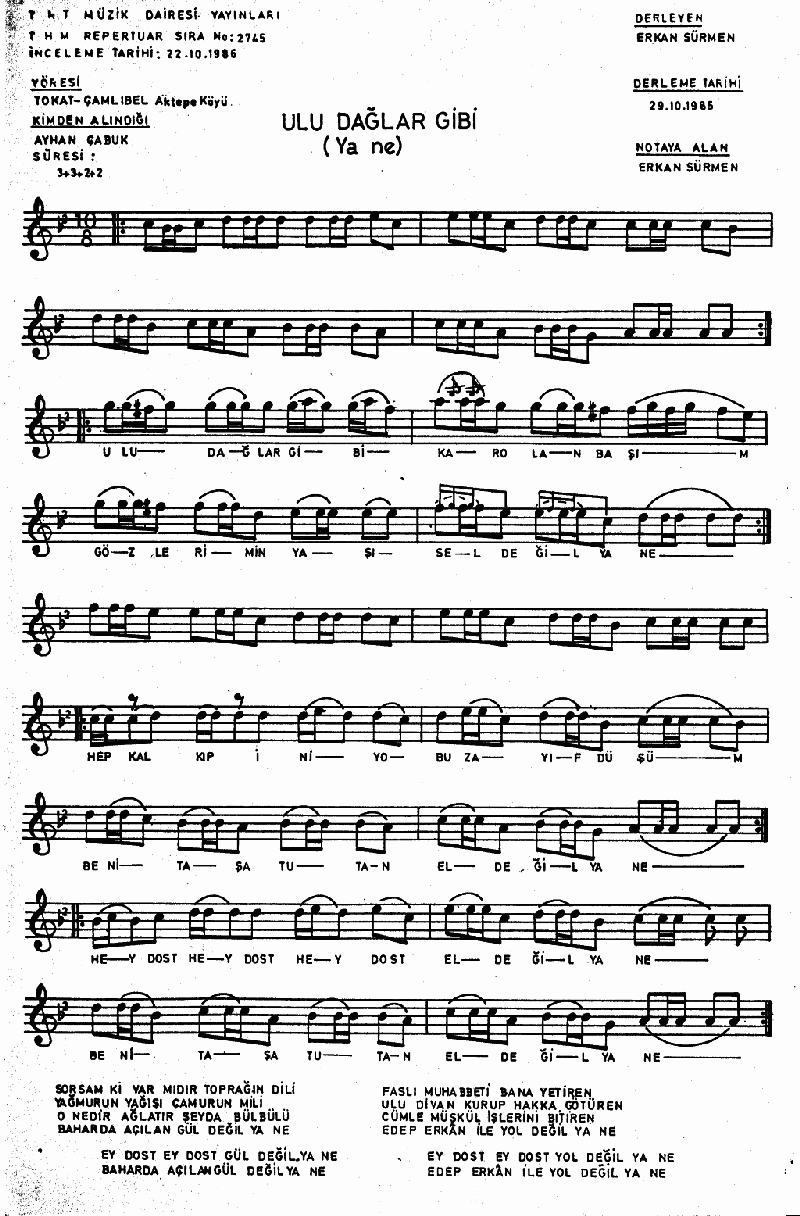 ULU DAĞLAR GİBİ KAR OLAN BAŞIM