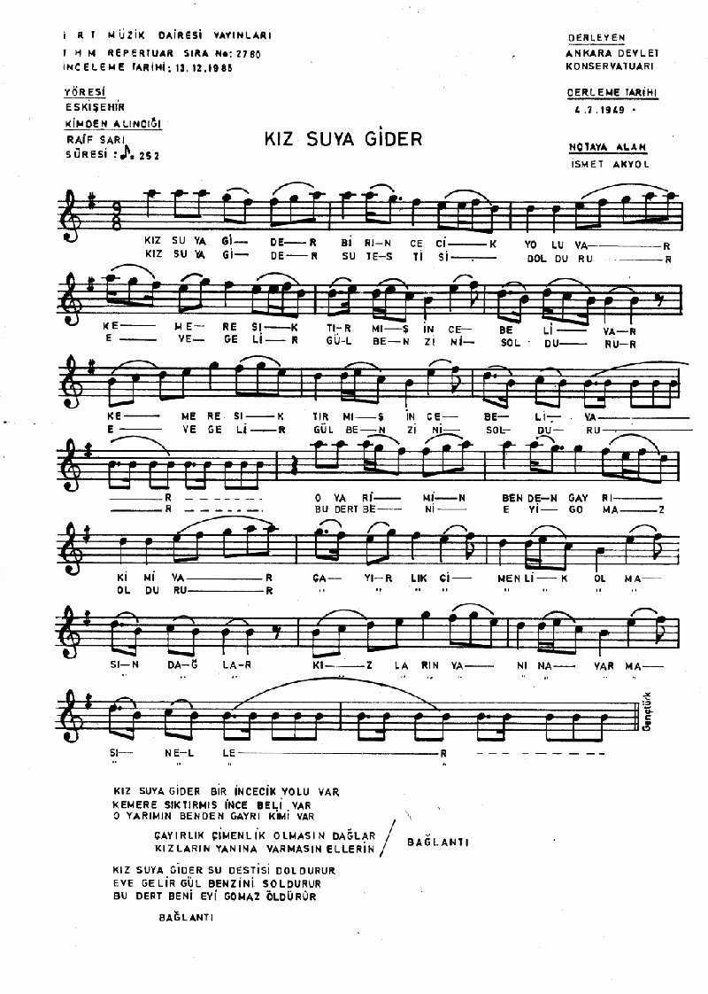 KIZ SUYA GİDER BİR İNCECİK YOLU VAR