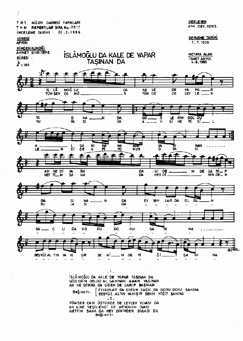 İSLAMOĞLU KALE YAPAR TAŞINAN