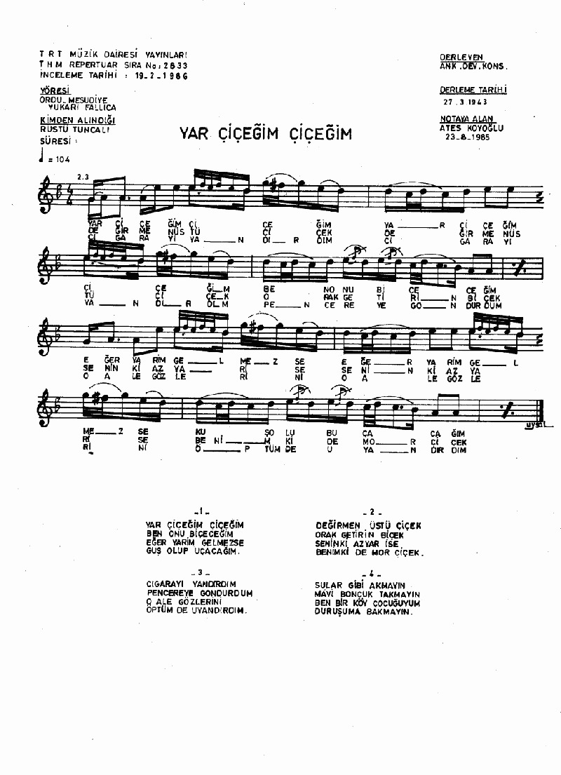 YAR ÇİÇEĞİM ÇİÇEĞİM