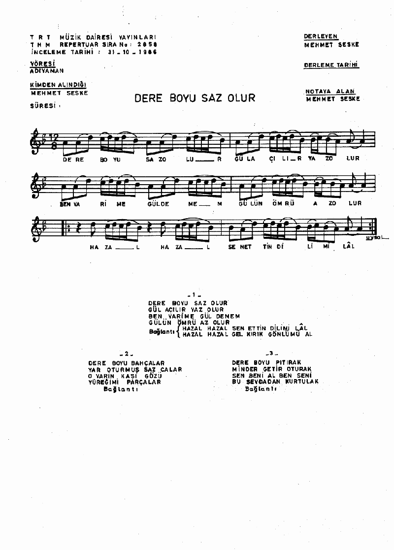 DERE BOYU SAZ OLUR