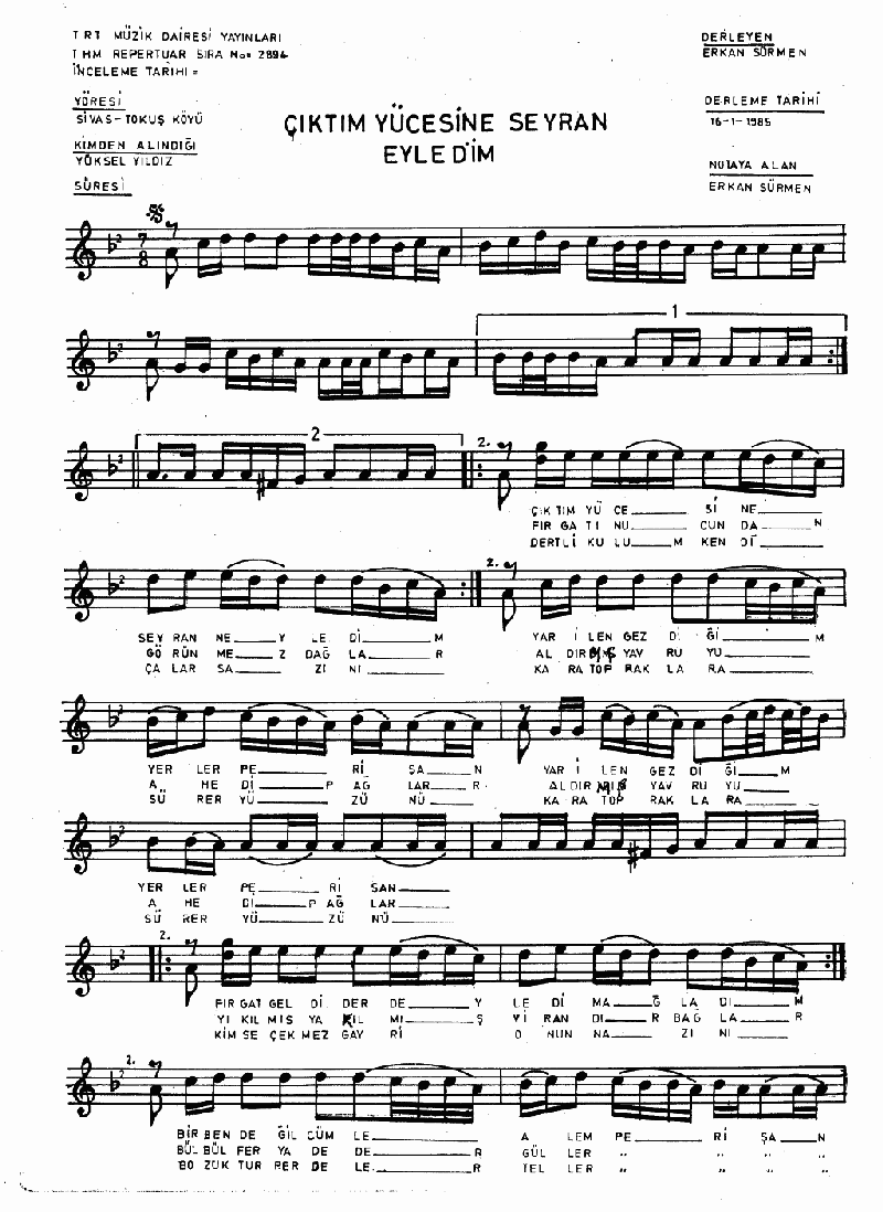 ÇIKTIM YÜCESİNE SEYRAN EYLEDİM