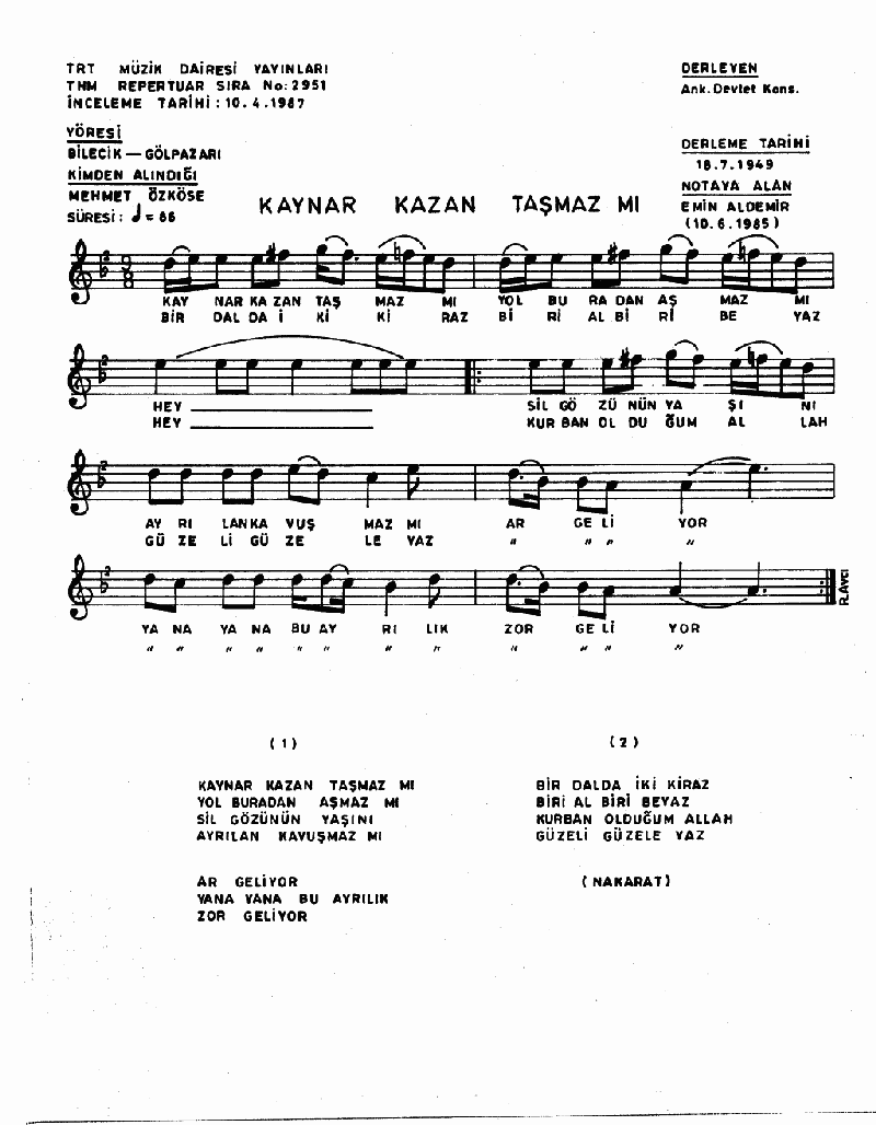 KAYNAR KAZAN TAŞMAZ MI - I