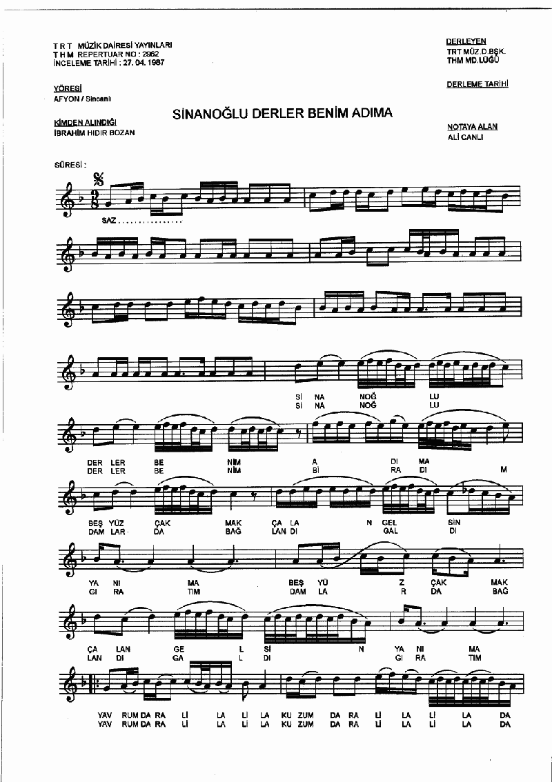 SİNANOĞLU DERLER BENİM ADIMA - II