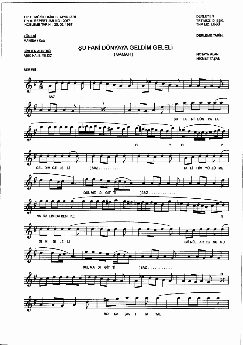 ŞU FANİ DÜNYAYA GELDİM GELELİ