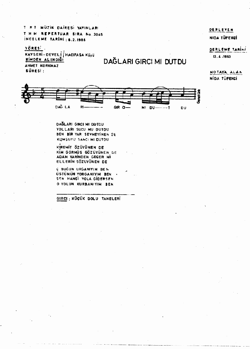 DAĞLARI GIRCI MI DUTTU