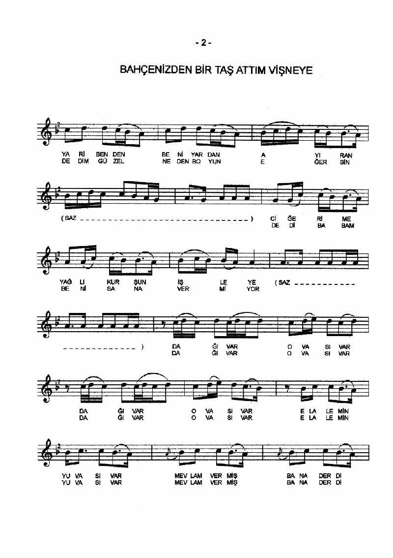 BAHÇENİZDE BİR TAŞ ATTIM VİŞNEYE