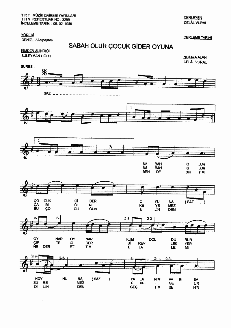 SABAH OLUR ÇOCUK GİDER OYUNA - I