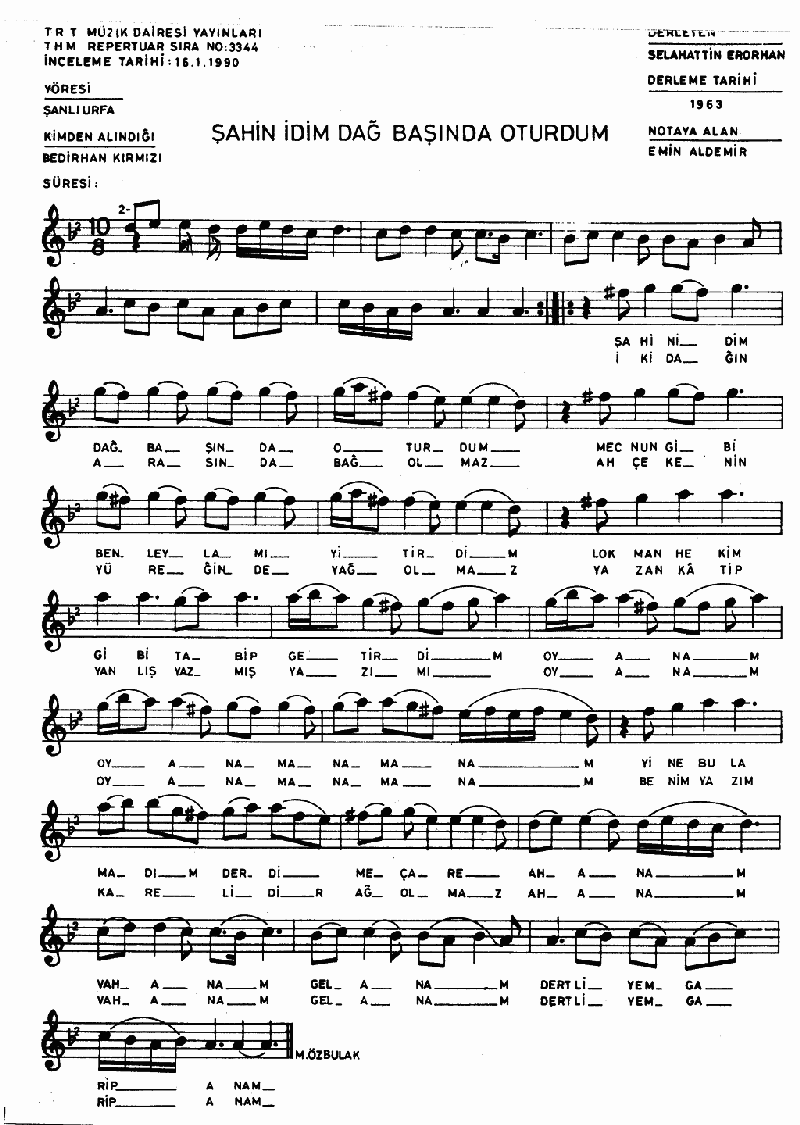 ŞAHİN İDİM DAĞ BAŞINDA OTURDUM