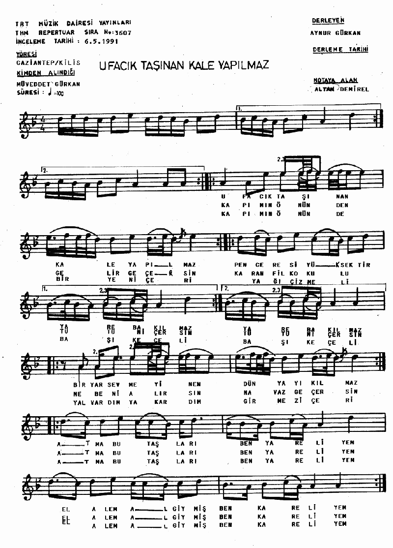 UFACIK TAŞINAN KALE YAPILMAZ